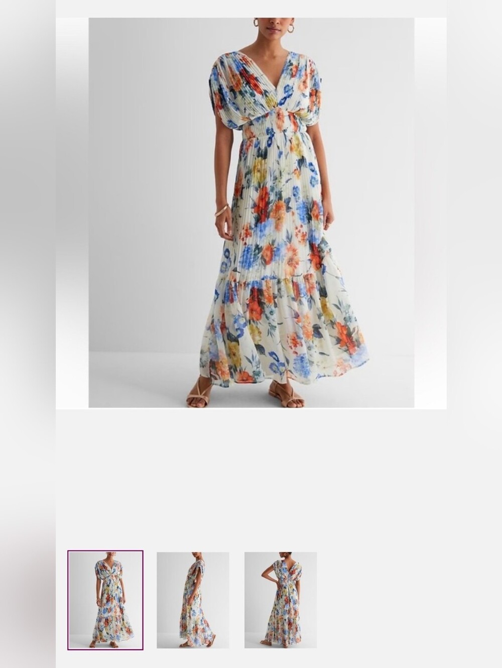 Express Floral Draped Sleeve Pleated Maxi Dress XS